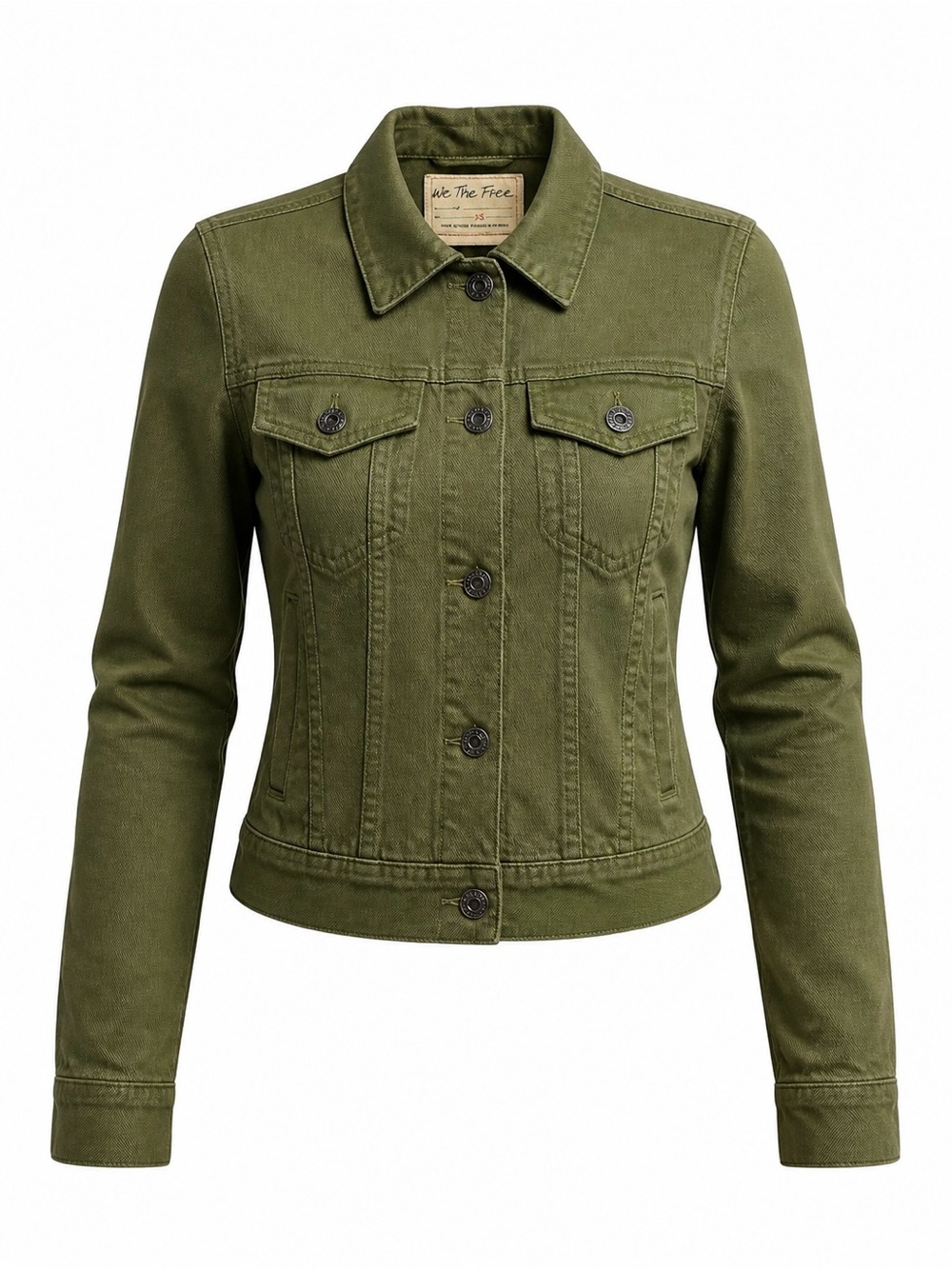 Free People Military Green Cropped Denim Jacket